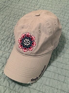 Simply Southern Light Gray Baseball Cap with Pink & Teal Floral Patch